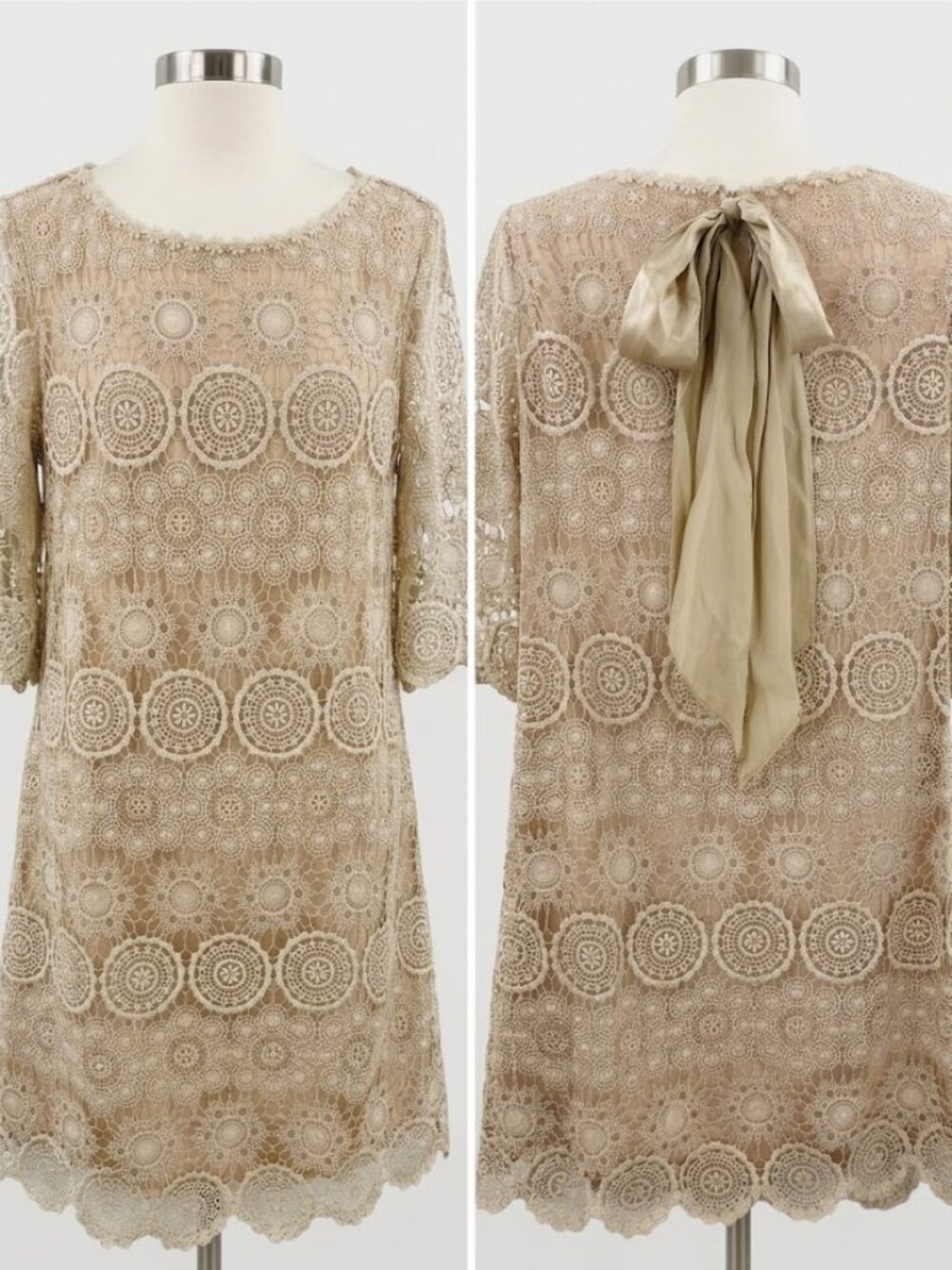 VA ET VIENT Romantic Parisian Lace Shift Dress Silk Bow Back Quiet Luxury, 10 - Picture 1 of 13